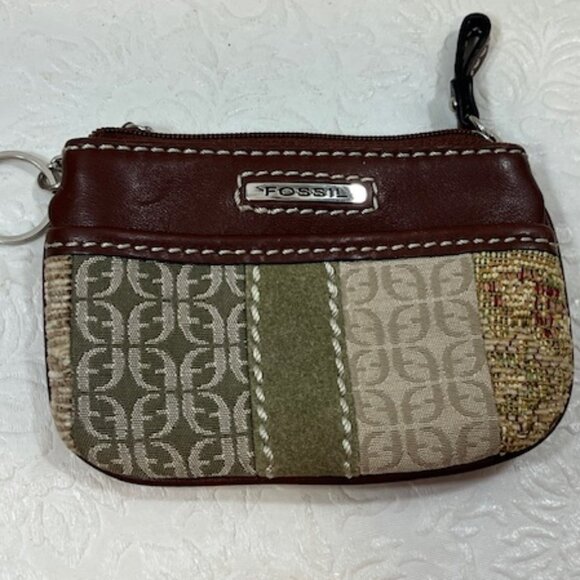 Fossil Signature ID Zip Wallet Change Purse Brown, Beige, Green 4.75"x3.25" - Picture 5 of 7
